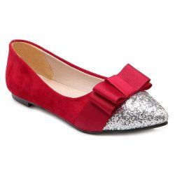 Glitter Color Block Bow Flat Shoes