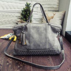 Tassel Rivet PU Leather Tote Handbag