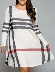 Plus Size Long Sleeve Striped Tee Dress -  