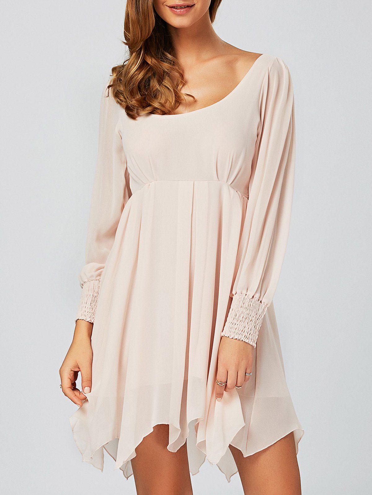 

Casual U Neck Mini Handckerchief Skater Dress, Shallow pink