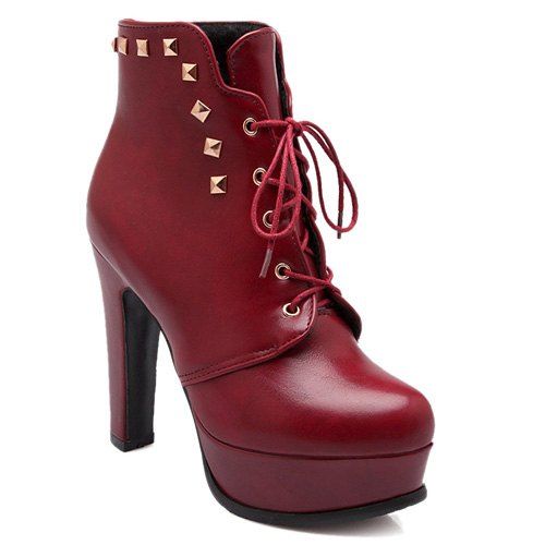 [30% OFF] Lace-Up Rivet Chunky Heel Boots | Rosegal