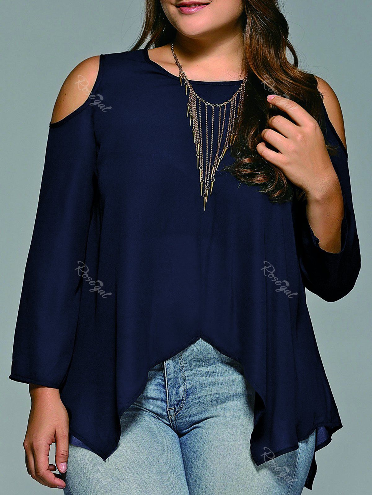 [39% OFF] Plus Size Cold Shoulder Asymmetrical Blouse | Rosegal