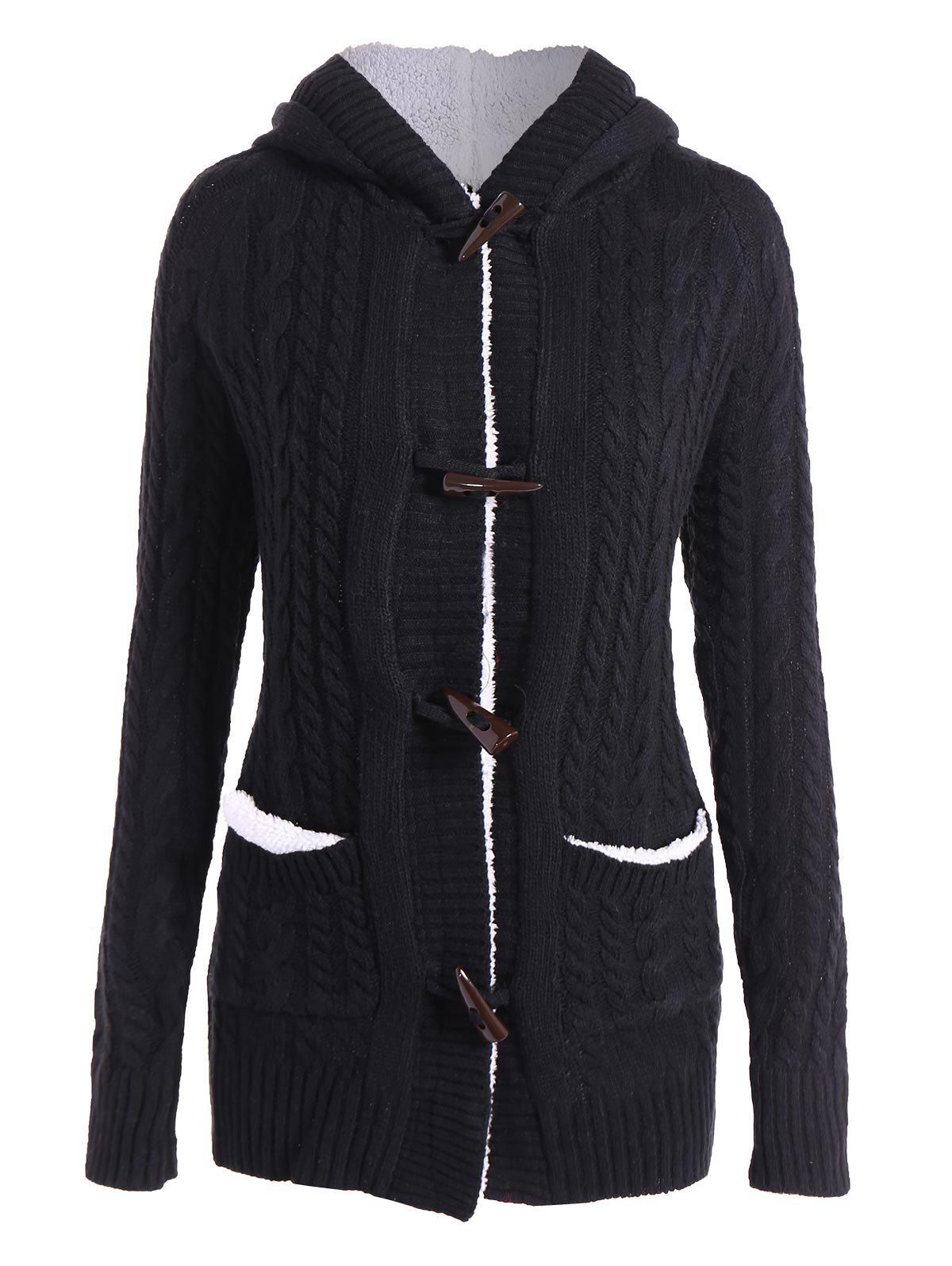 Black M Chic Long Sleeve Solid Color Hooded Cardigan For Women