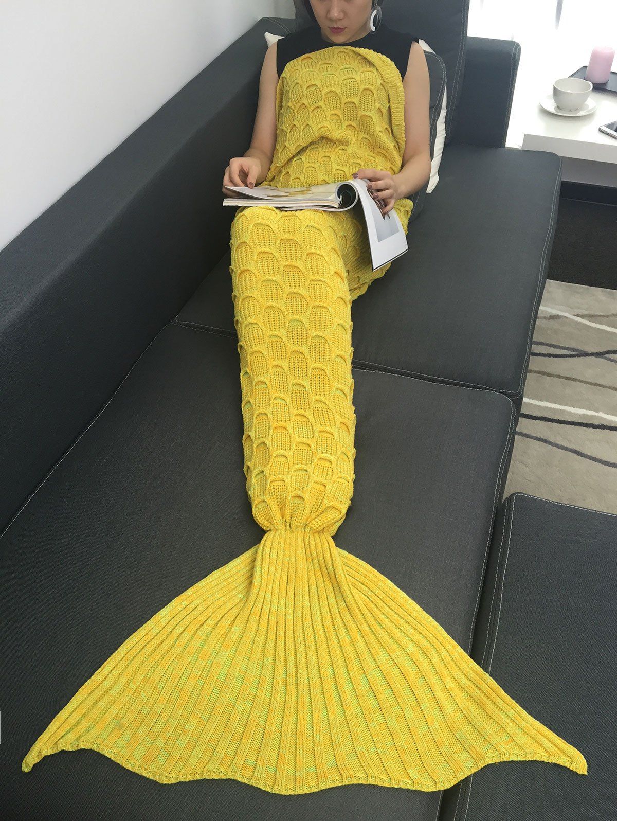 Shop Fish Scale Knitted Sofa Wrap Mermaid Blanket  