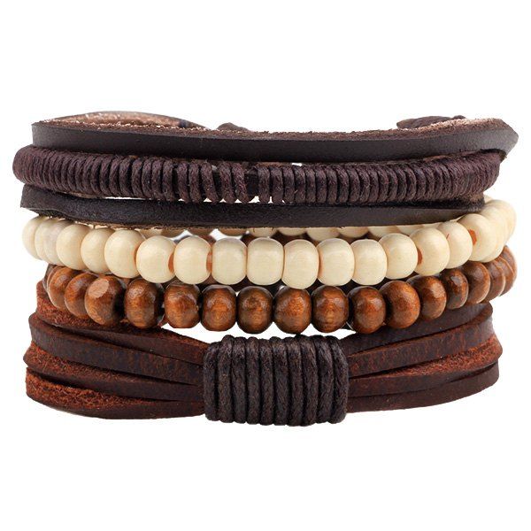 

Beaded Layered Faux Leather Bracelets, Coffee