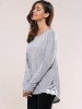 Lace Insert Asymmetric Pullover Long Sleeve Sweater -  