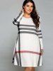 Plus Size Long Sleeve Striped Tee Dress -  