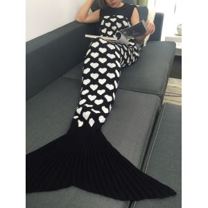 

Peach Heart Knitted Sofa Wrap Mermaid Tail Blanket, White/black