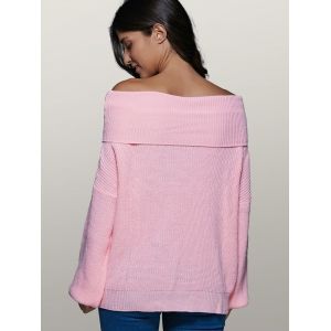Lantern Sleeve Off The Shoulder Sweater - PINK XL