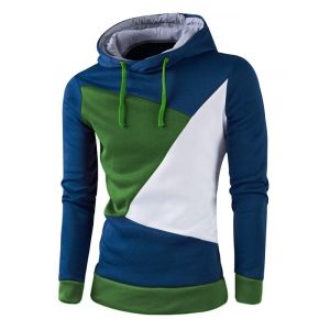

IZZUMI Stylish Color Block Spliced Slim Fit Long Sleeve Hoodies For Men, Blue