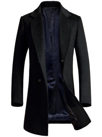 Black Xl Lapel Longline Single Breasted Wool Coat | Rosegal.com