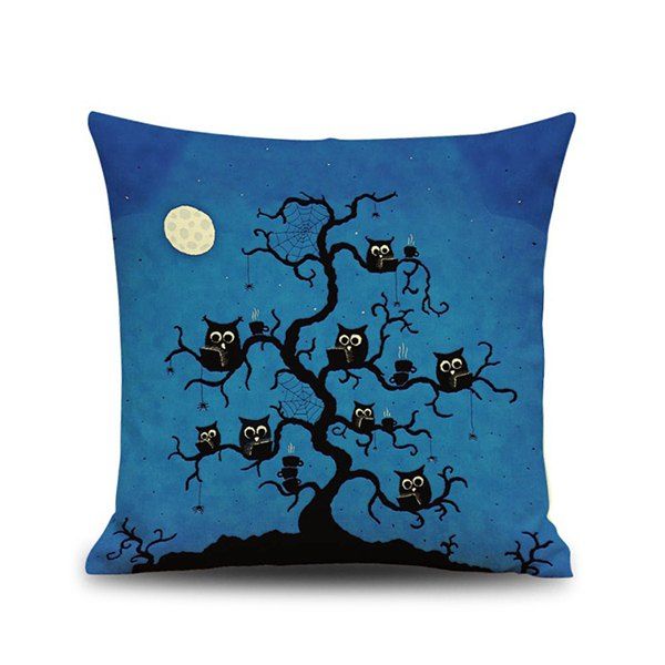 

Halloween Night Owl Linen Cushion Pillow Case, Deep blue