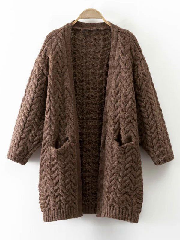

Cable Knit Thickening Cardigan, Coffee