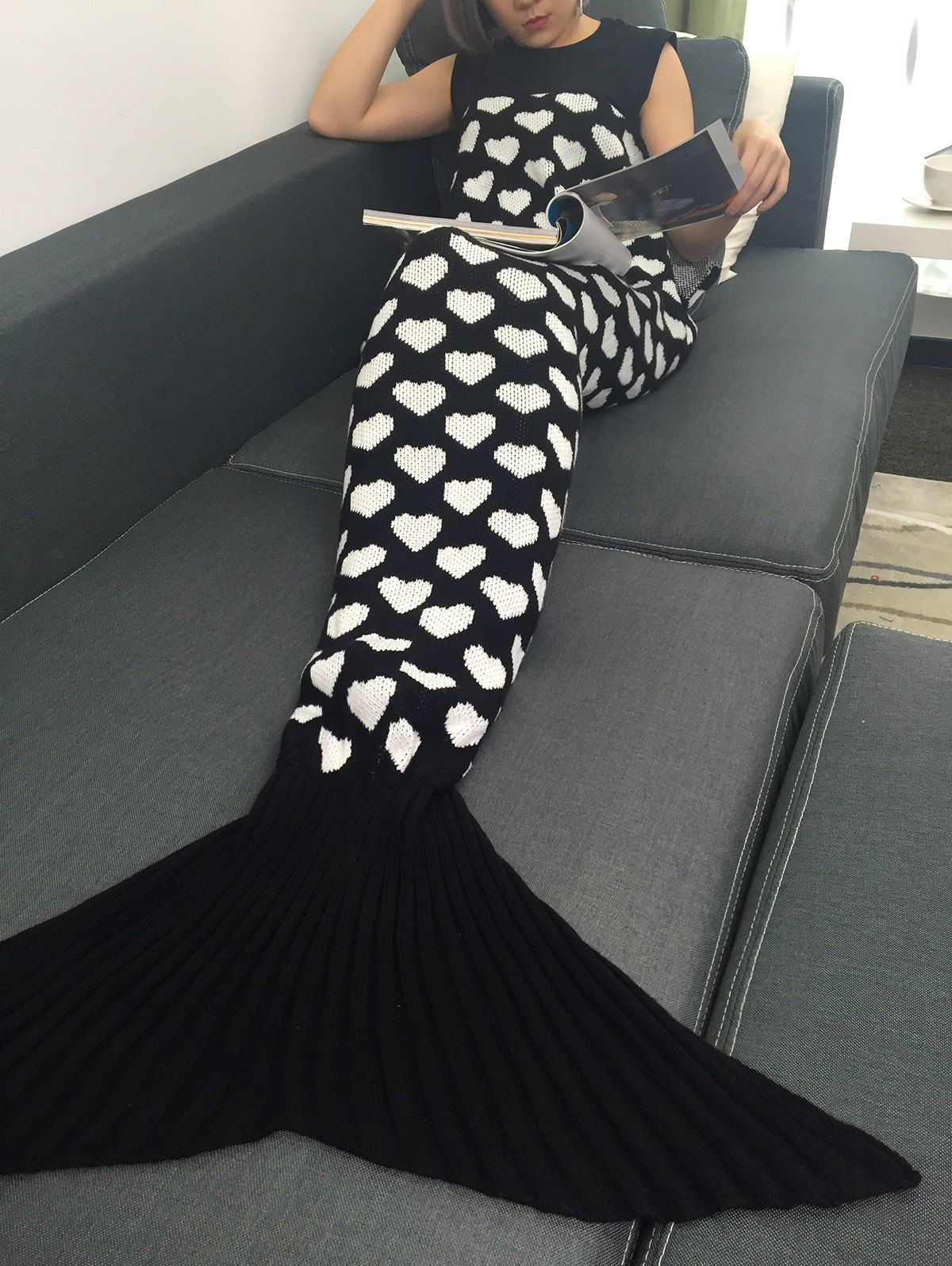 Discount Peach Heart Knitted Sofa Wrap Mermaid Tail Blanket  