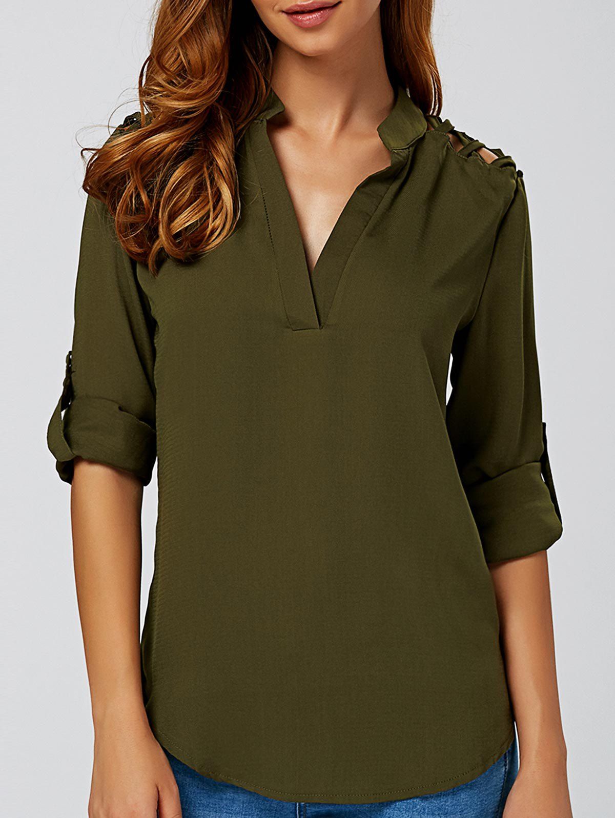 [46% OFF] Cut Out V Neck Tunic Blouse | Rosegal