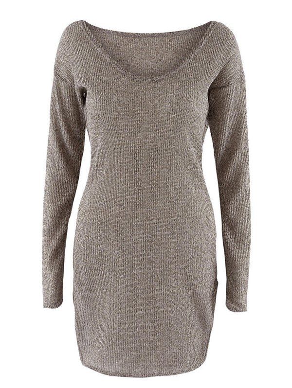 

Scoop Neck Long Sleeve Knit Dress, Brown
