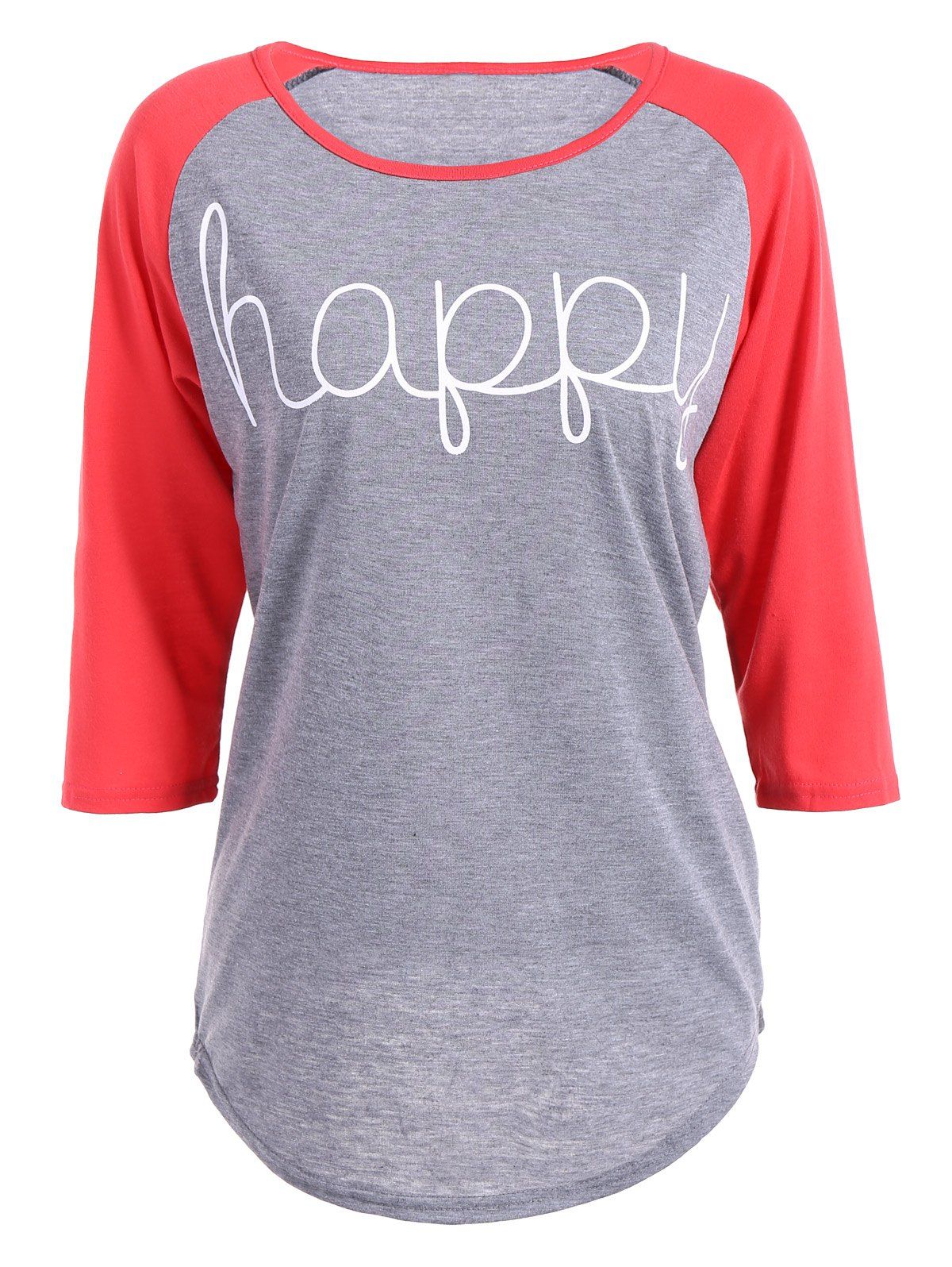 

Happy Letters Print Raglan Sleeve T-Shirt, Red