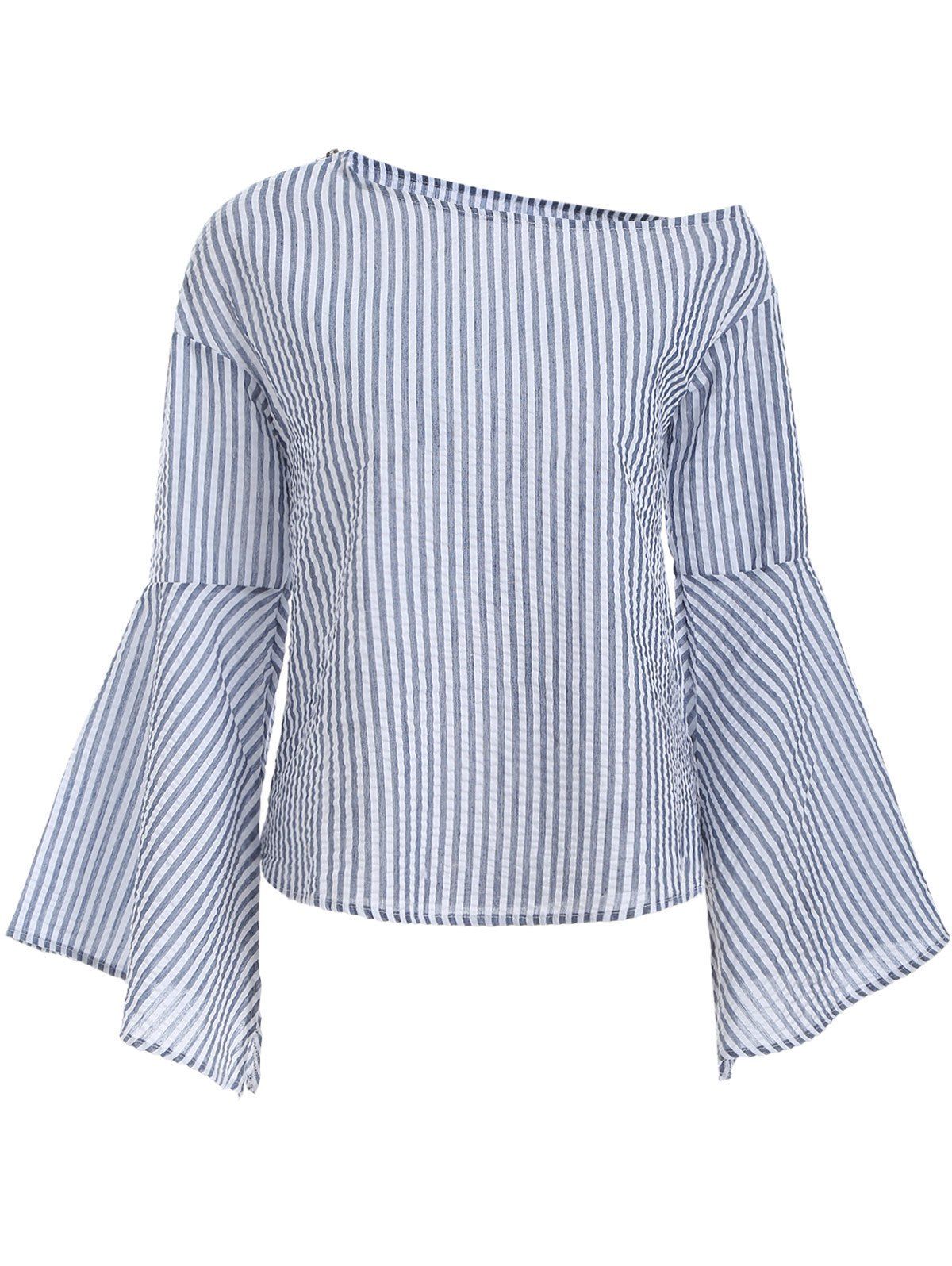 [65% OFF] Striped Print Bell Sleeves Blouse | Rosegal