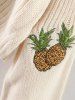 Lantern Sleeve Pineapple Embroidered Cropped Sweater -  