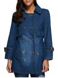 Frayed Double Breasted Denim Coat
