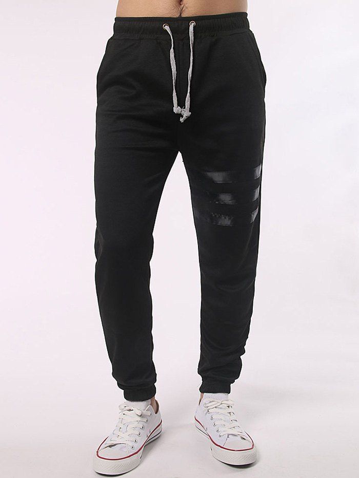 

Stripe Paneled Pocket Back Drawstring Jogger Pants, Black