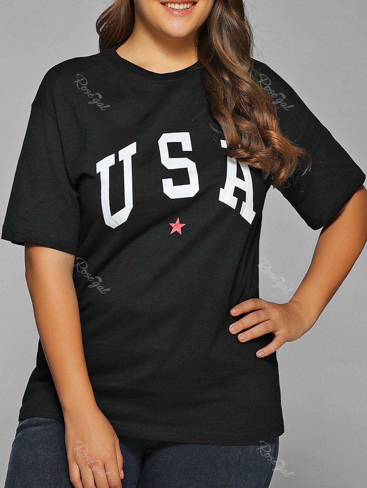 

Star USA Print T-Shirt, Black