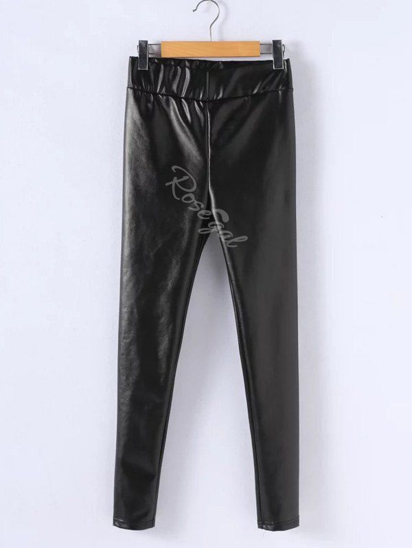 

PU Leather Stretchy Plus Size Leggings, Black