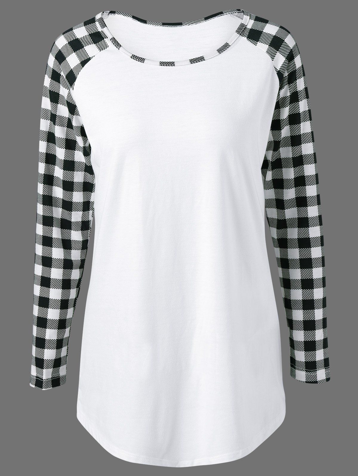 white shirt with plaid sleeves