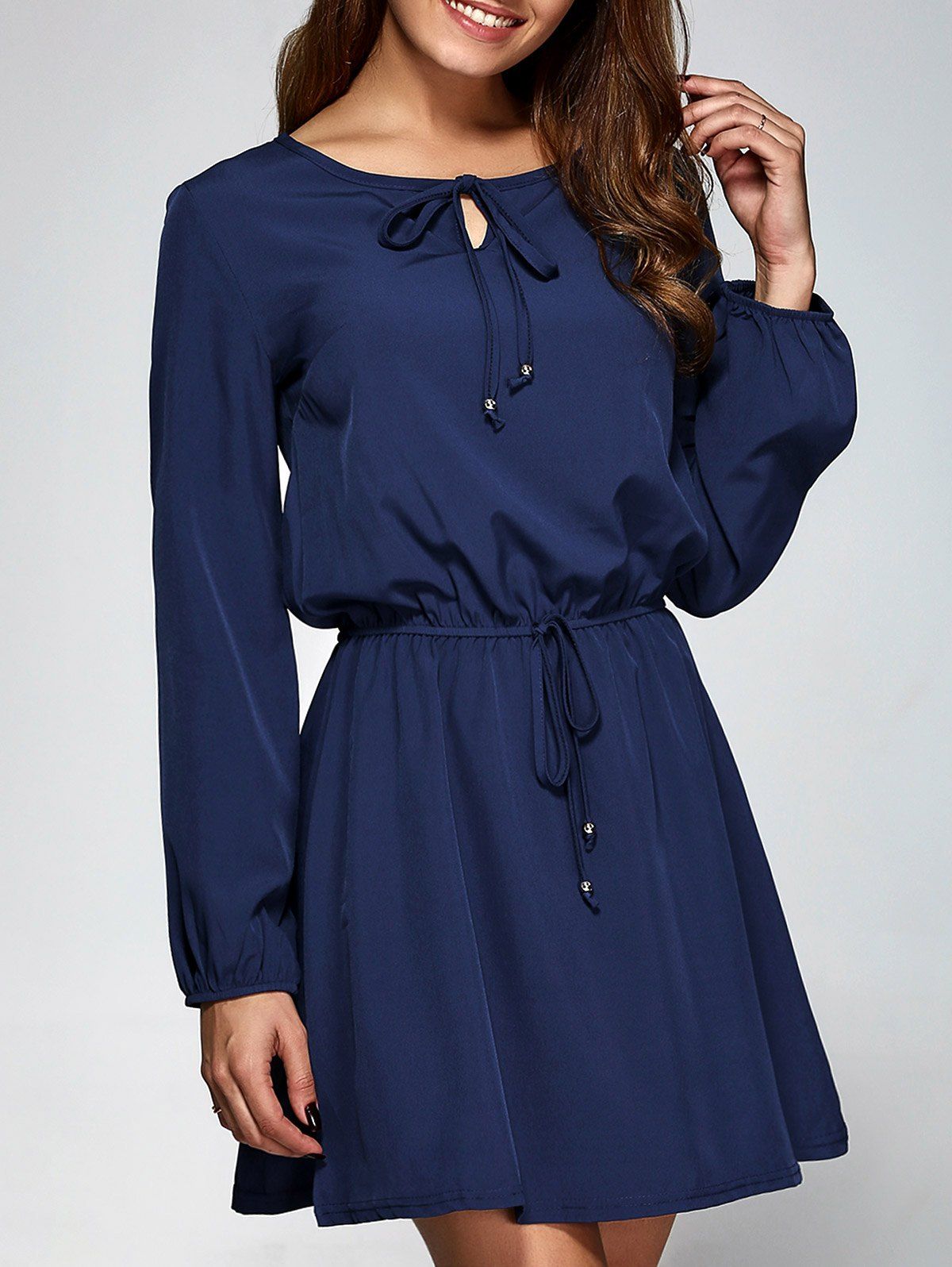 Purplish Blue M Long Sleeve Aline Dress