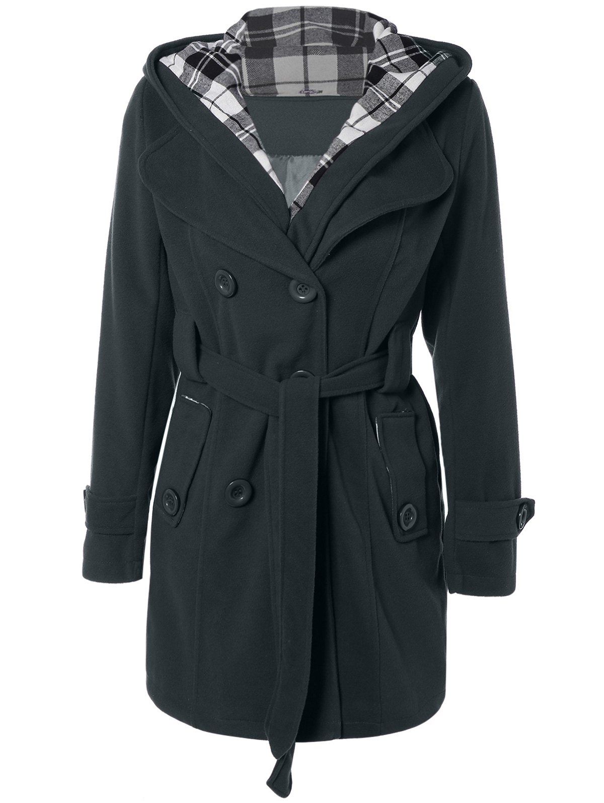 [43 OFF] Hooded Belted Wool Blend Coat Rosegal