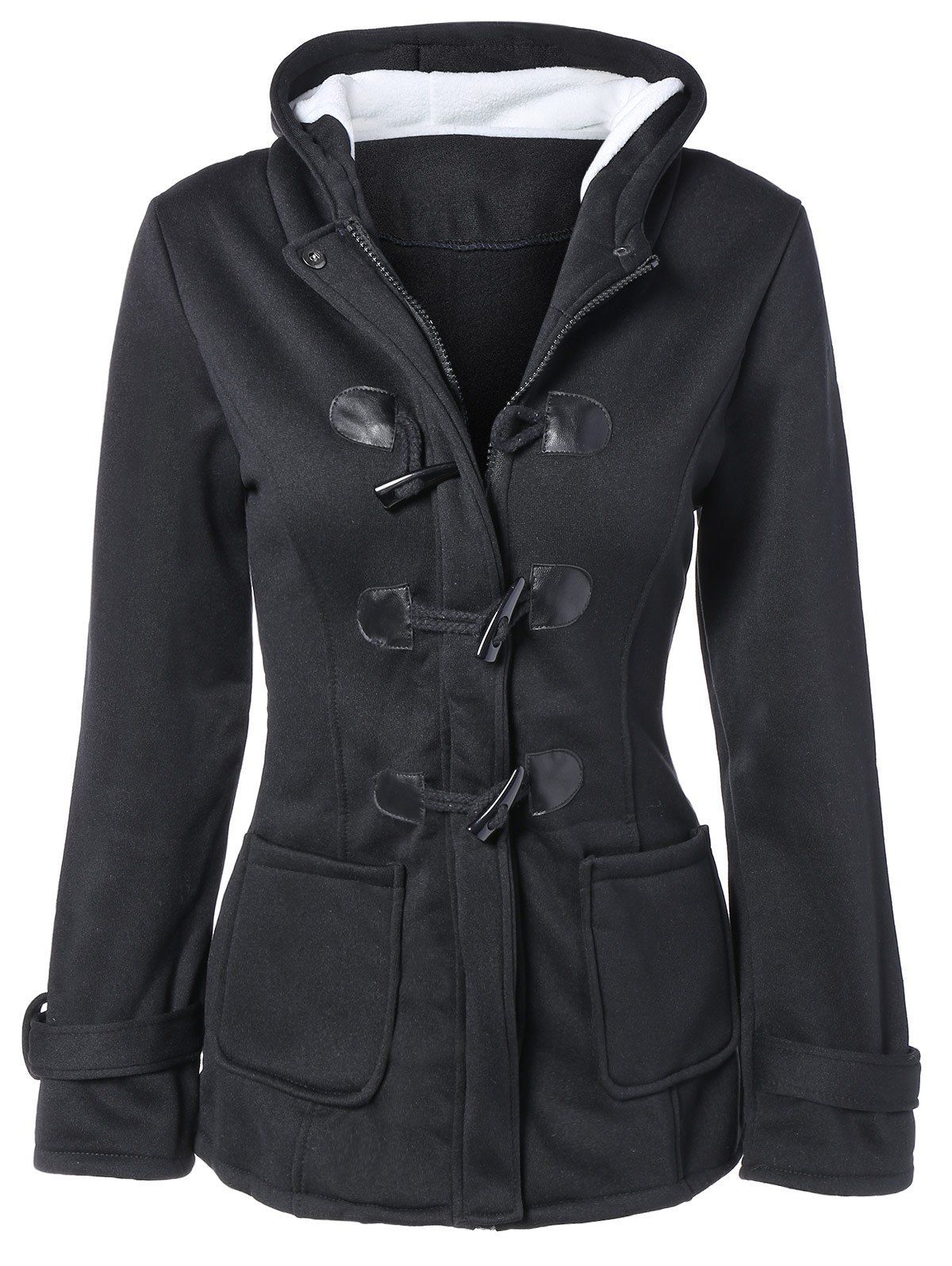 Black 2xl Hooded Duffle Coat | Rosegal.com