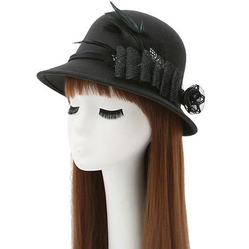 

Feather Floral Mesh Embellished Fedora Hat, Black