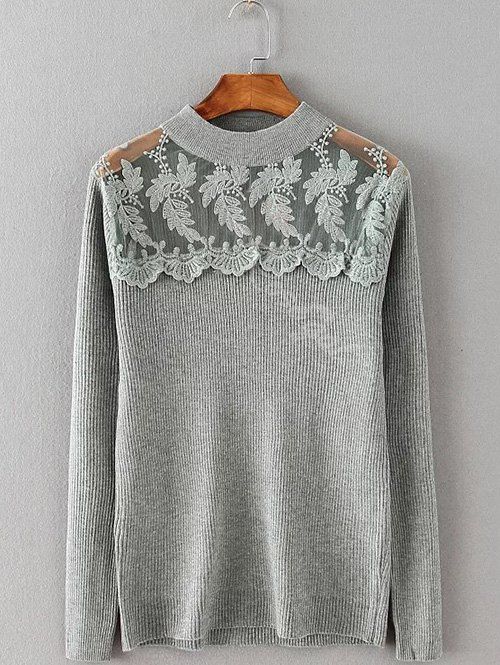 

Lace Spliced Stretchy Knitwear, Gray