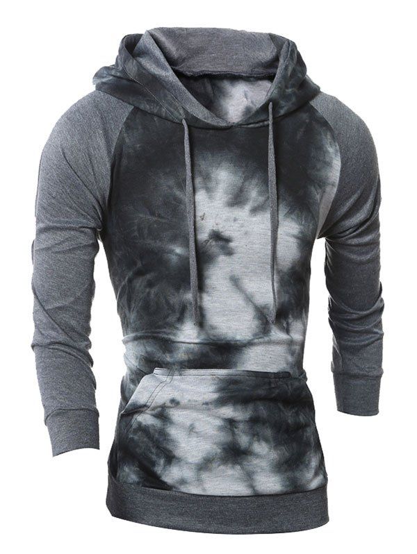 

Raglan Sleeve Tie-Dyed Pullover Hoodie, Deep gray