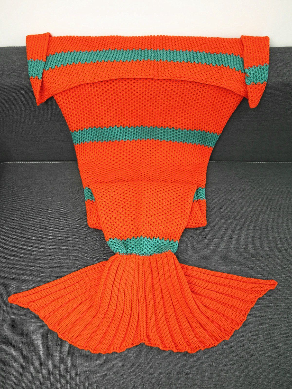 Couverture Sirène Super Douce Tricotée au Crochet Rayée Douce Orange 