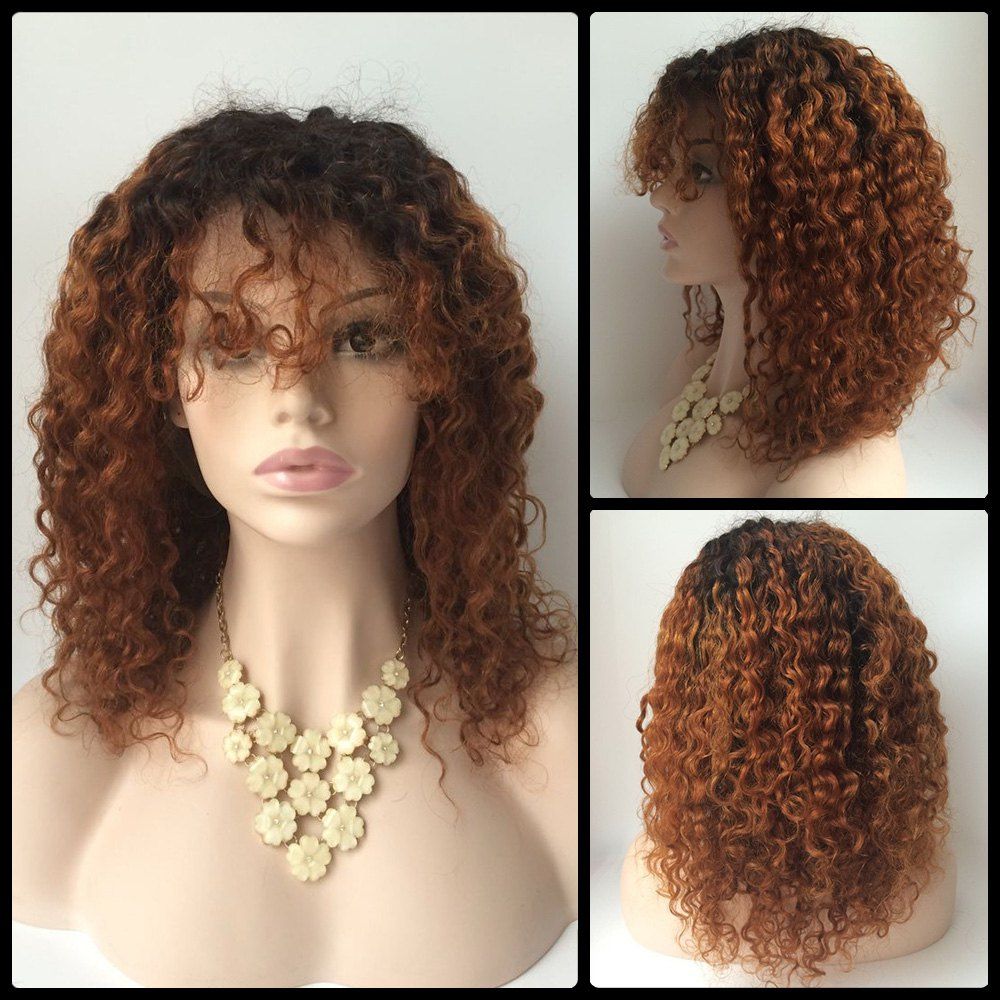 Colormix Medium Curly Neat Bang Lace Front Human Hair Wig