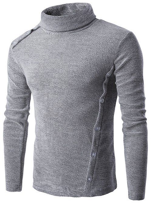 

Button Design Long Sleeve Turtleneck Sweater, Gray