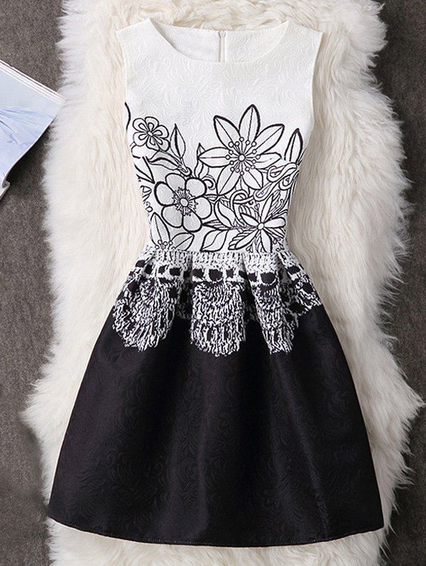 Latest Floral Sleeveless A-Line Party Short Skater Dress  