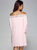 Off Shoulder Lace Trim Tunic Casual Shift Dress -  