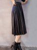 Midi Pleated PU Leather Skirt -  