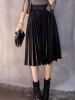 Midi Pleated PU Leather Skirt -  