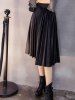 Midi Pleated PU Leather Skirt -  