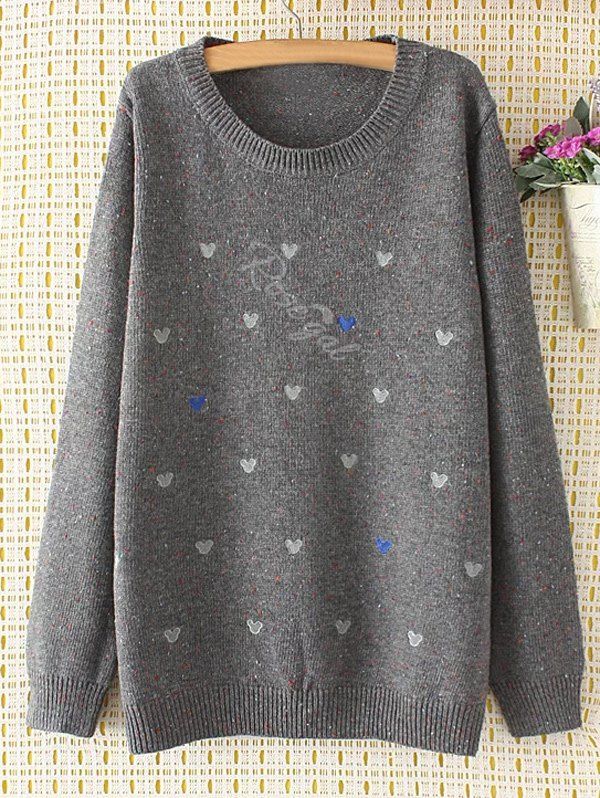 

Oversized Embroidered Cartoon Sweater, Gray