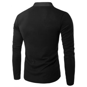 Black L Long Sleeve Grandad Collar Button T Shirt | RoseGal.com