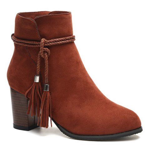 [30% OFF] Zipper Tassels Suede Ankle Boots | Rosegal