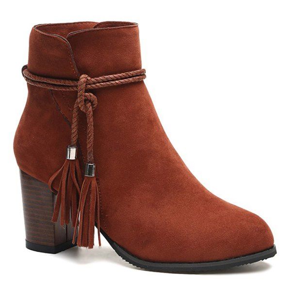 tan suede tassel ankle boots