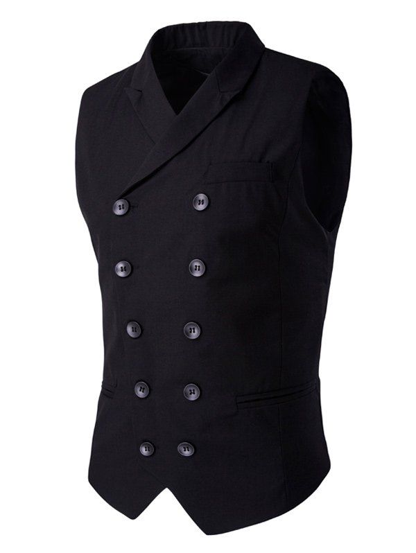 

Lapel Collar Double Breasted Waistcoat, Black