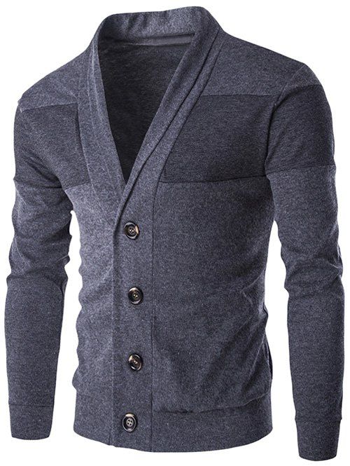 

Slim-Fit Shawl Collar Button Up Cardigan, Deep gray