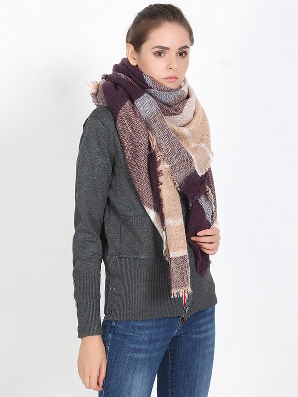 [40 OFF] Streetwear Plaid Fringed Shawl Scarf Rosegal