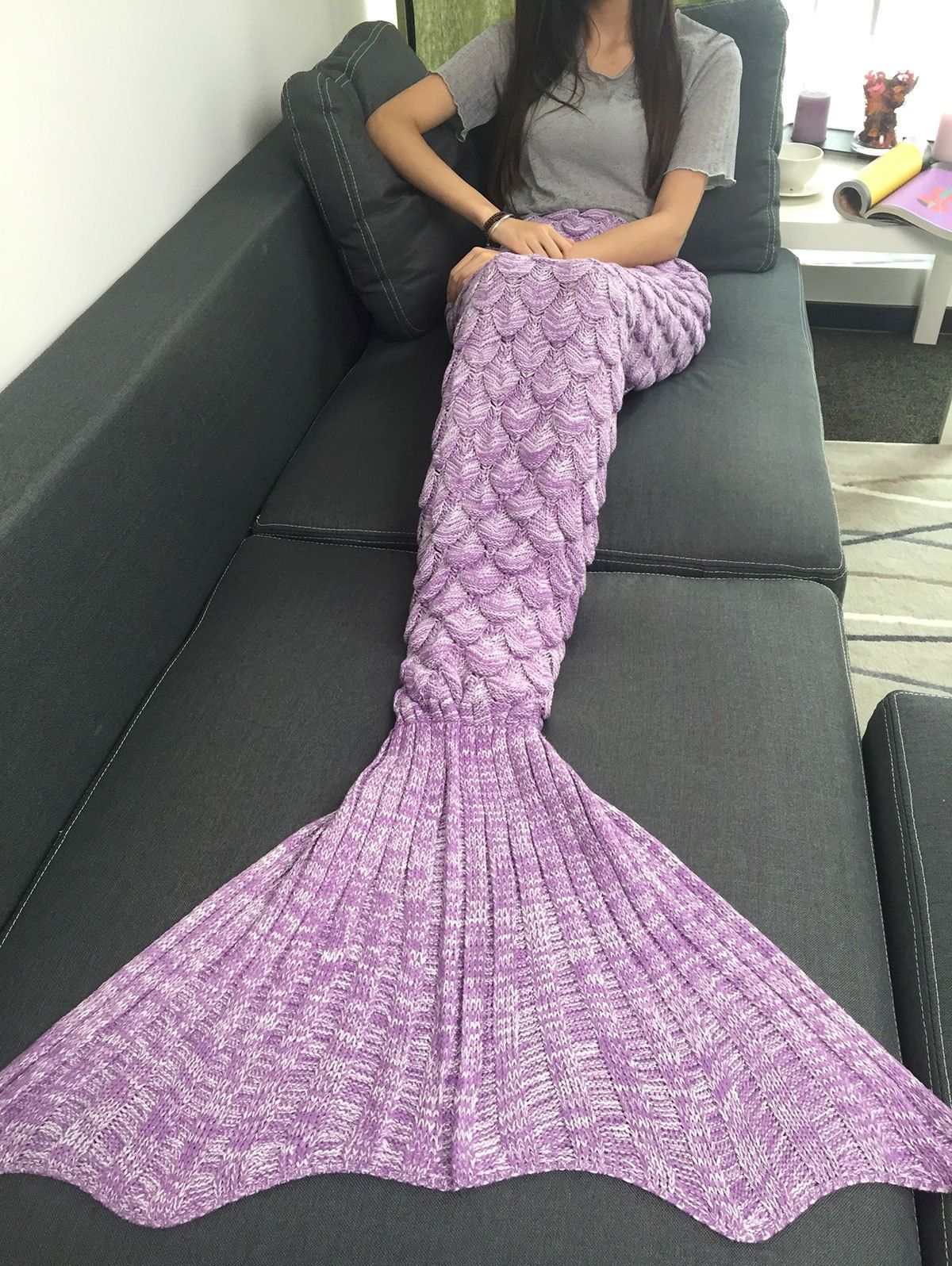 Best Comfortable Fish Scale Knitted Sofa Mermaid Blanket  